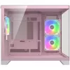 Mini Tower PC Case Cougar FV150 ARGB — rozā, atbalsta 2x 120/140 mm sānu ventilatorus, 1x 120 mm aizmugurē, 2.5 collu/3.5 collu HDD, 285×435×365 mm