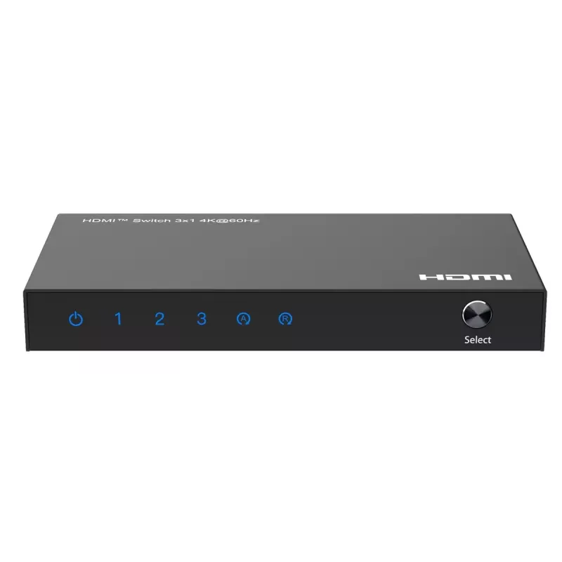 Video pārslēdzējs MicroConnect MC-HDMISWITCH0301-4K 4K 60Hz Melns metāla