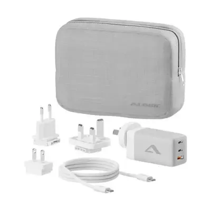 ALOGIC WCM3X67G iekštelpu maiņstrāvas lādētājs viedtālrunim un planšetdatoram, 110–240 V, 2× USB‑C, pelēks/baltss