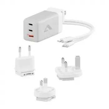ALOGIC WCM3X67G iekštelpu maiņstrāvas lādētājs viedtālrunim un planšetdatoram, 110–240 V, 2× USB‑C, pelēks/baltss