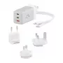 ALOGIC WCM3X67G iekštelpu maiņstrāvas lādētājs viedtālrunim un planšetdatoram, 110–240 V, 2× USB‑C, pelēks/baltss