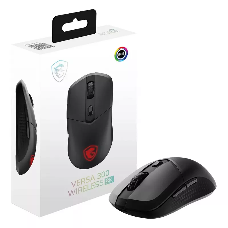 MSI VERSA 300 WIRELESS 8K spēļu pele, piemērota abām rokām, optiskā, 2600 DPI, 6 pogas, melna