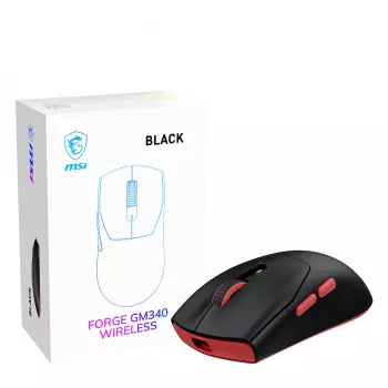 MSI Forge GM340 bezvadu spēļu pele, piemērota abām rokām, optiskā, 12000 DPI, melna
