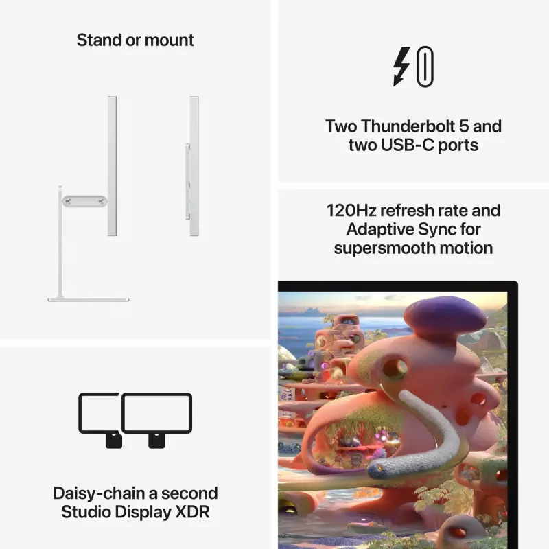 Apple Studio Display XDR monitors, 27 collas, 5K Ultra HD LED, standarta stikls, noliecams un augstumā regulējams statīvs, sudrabains