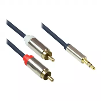 Audio Anschlusskabel High-Quality 3,5mm, Klinkenstecker an 2x RCA Stecker, Vollmetallgehäuse, dunkelblau, 1m, Good Connections (GC-M0057)
