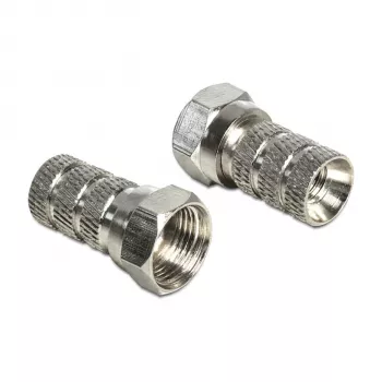 Savienotājs F DELOCK 65615, metāla F tipa kabeļa spraudnis koaksiālajam kabelim Ø 5,0–5,2 mm, sudraba krāsā, 1 gab.