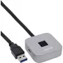 USB pirkstu nospiedumu skeneris ar centrmezglu InLine 41360K, saderīgs ar Windows Hello, 1,5 m kabelis, sudrabains