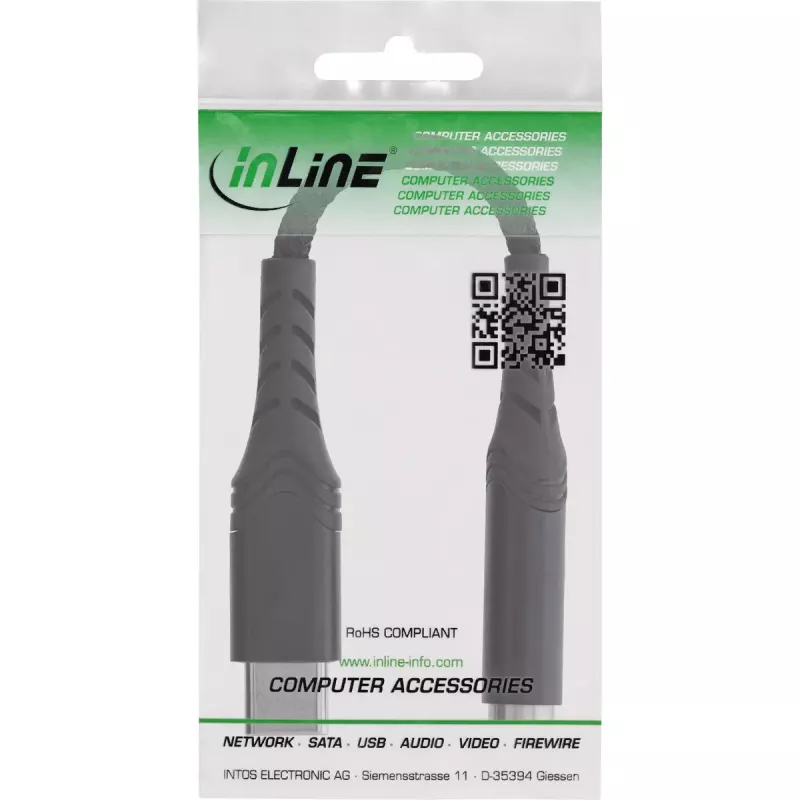Audio pārveidotājs InLine 33054E USB-C uz 3,5 mm ar iebūvētu DAC, 15 cm kabelis