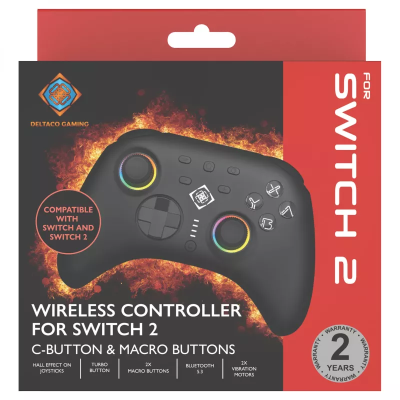 Spēļu kontrolieris Deltaco GAM-198 Melns — Bluetooth un USB (Type-C) priekš Nintendo Switch, Switch 2, Switch OLED, Android, PC