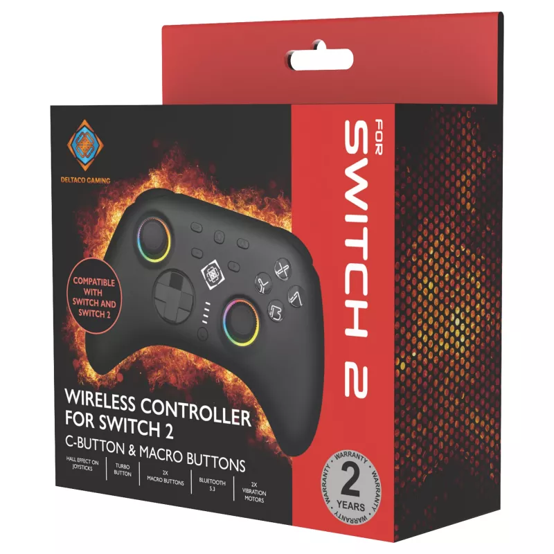 Spēļu kontrolieris Deltaco GAM-198 Melns — Bluetooth un USB (Type-C) priekš Nintendo Switch, Switch 2, Switch OLED, Android, PC
