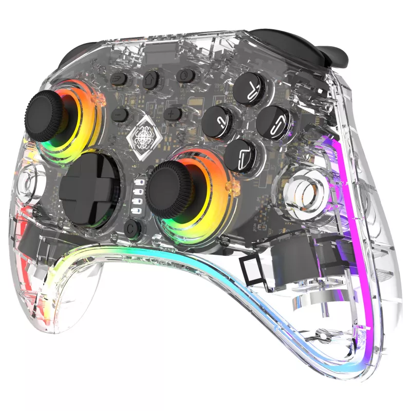 Spēļu kontrolieris Deltaco Gaming GAM-198-T caurspīdīgs Bluetooth/USB USB-C, paredzēts Nintendo Switch, Switch 2, Switch OLED, Android, PC