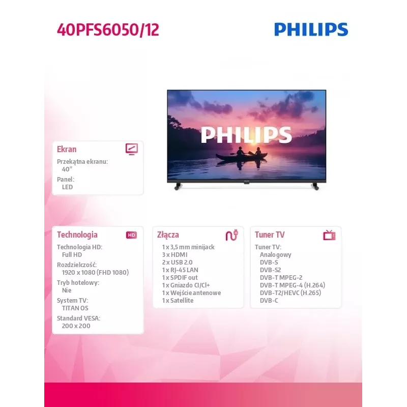 Philips 40PFS6050/12 40 collu Full HD LED viedtelevizors ar Titan OS