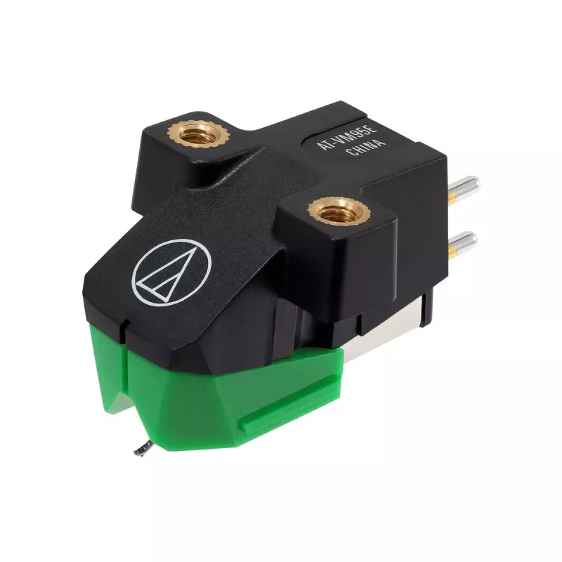 Audio-Technica AT-VM95E/H skaņuplašu kārtridžs ar AT-HS6BK galviņas turētāju, iepriekš samontēts (melns/zaļš)