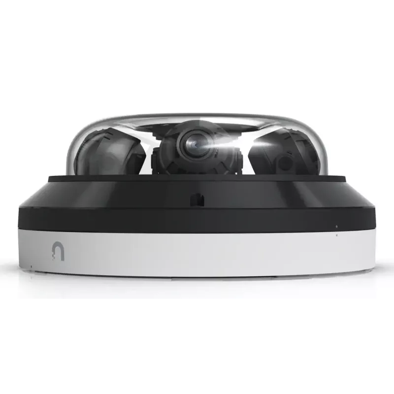 IP kupolveida drošības kamera UBIQUITI AI Multi Sensor 4 — 3840×2160, 360° skata leņķis, 2,33× optiskā tālummaiņa, griestu stiprinājums, vadu savienojums (balta/melna)