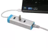 USB 3.0 centrmezgls ar gigabitu Ethernet ITEC U3GLAN3HUB — 3 portu metāla centrmezgls, VIA VL812 + Realtek RTL8153, sudrabots