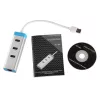 USB 3.0 centrmezgls ar gigabitu Ethernet ITEC U3GLAN3HUB — 3 portu metāla centrmezgls, VIA VL812 + Realtek RTL8153, sudrabots