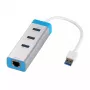 USB 3.0 centrmezgls ar gigabitu Ethernet ITEC U3GLAN3HUB — 3 portu metāla centrmezgls, VIA VL812 + Realtek RTL8153, sudrabots