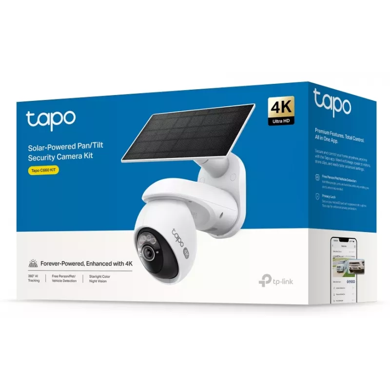 TP-Link Tapo Ar saules enerģiju darbināms panoramēšanas/sasvēršanas drošības kameras komplekts