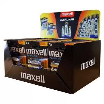 MAXELL sārma LR6 AA vienreizējās baterijas 1,5 V — iepakojumā 4 gab. (displejā 30 blisteri / 120 gab.)