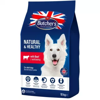 Sausā suņu barība BUTCHER'S Natural & Healthy Dog with Beef – 10 kg, pilnvērtīga barība pieaugušiem suņiem