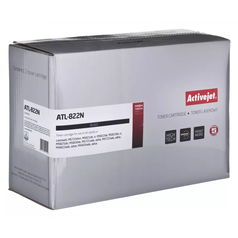 tonera kasete ActiveJet ATL-822N for Lexmark (replacement 58D2H00), Melns, 15000 lapas, 1 pc