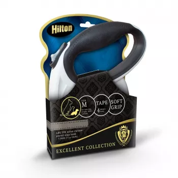 Ievelkamā suņu saite Hilton Smart Dog Tape M — 4 m, suņiem līdz 20 kg, balta-melna