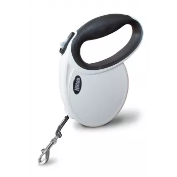 Ievelkamā suņu saite Hilton Smart Dog Tape M — 4 m, suņiem līdz 20 kg, balta-melna