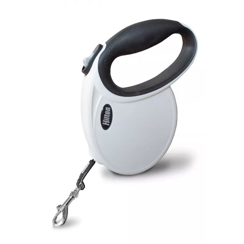 Ievelkamā suņu saite Hilton Smart Dog Tape M — 4 m, suņiem līdz 20 kg, balta-melna