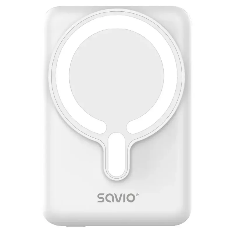 Ārējais akumulators SAVIO BA-13 10000 mAh ar 20 W izvadi un bezvadu uzlādi, balts