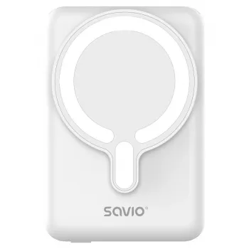 Ārējais akumulators SAVIO BA-13 10000 mAh ar 20 W izvadi un bezvadu uzlādi, balts