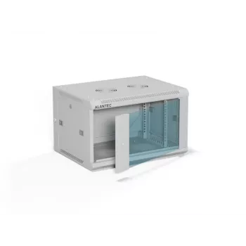 Sienas montāžas 19 collu plaukts A-LAN ALANTEC 6U 600x450 mm, tērauds, rūdīta stikla durvis, aizslēdzams, pelēks