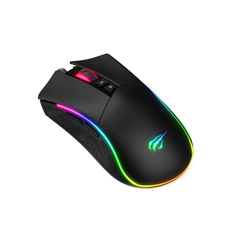 Spēļu pele HAVIT MS1001S V2 optiskais sensors RGB vadu melni pelēka