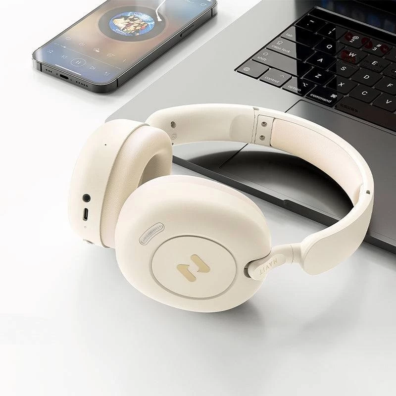 Over-ear Bluetooth austiņas HAVIT H655BT PRO — Bezvadu austiņas, bēša krāsa, Bluetooth audio
