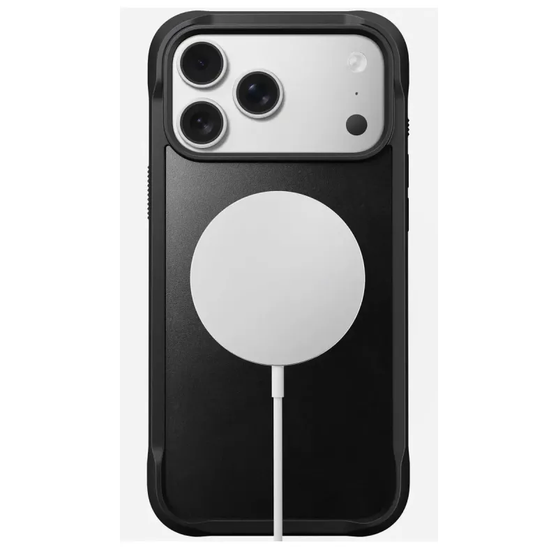 Mobilā tālruņa maciņš Nomad Rugged Leather vāciņš iPhone 17 Pro Max, vāciņš, āda + TPU + PC, piemērots 17,5 cm (6,9 collu) ekrānam, melns