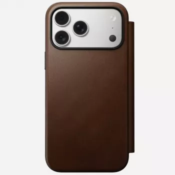 Mobilā tālruņa ādas futlāris Nomad Modern Leather Folio iPhone 17 Pro Max (6,9 collas) brūns, āda/alumīnijs, 4 karšu kabatas