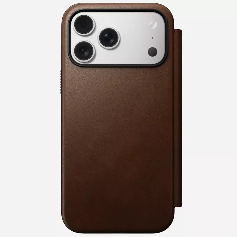 Mobilā tālruņa ādas futlāris Nomad Modern Leather Folio iPhone 17 Pro Max (6,9 collas) brūns, āda/alumīnijs, 4 karšu kabatas