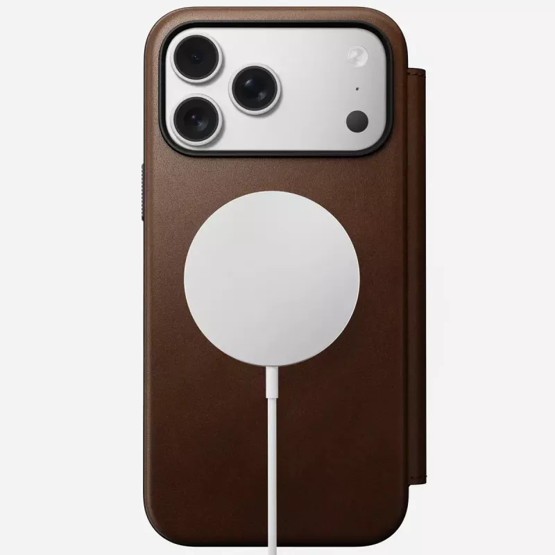 Mobilā tālruņa ādas futlāris Nomad Modern Leather Folio iPhone 17 Pro Max (6,9 collas) brūns, āda/alumīnijs, 4 karšu kabatas