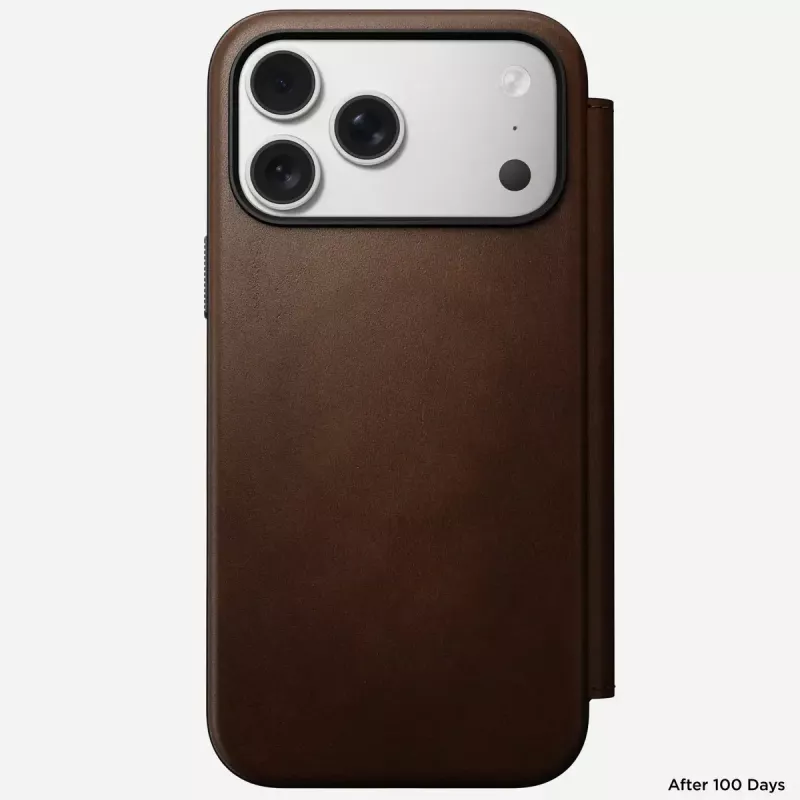 Mobilā tālruņa ādas futlāris Nomad Modern Leather Folio iPhone 17 Pro Max (6,9 collas) brūns, āda/alumīnijs, 4 karšu kabatas