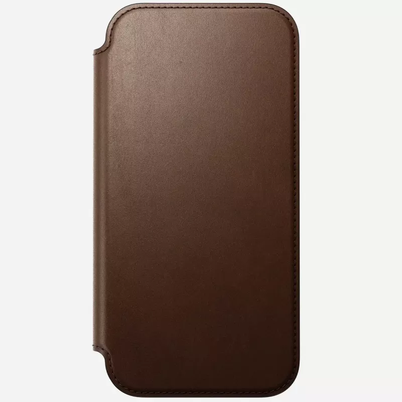 Mobilā tālruņa ādas futlāris Nomad Modern Leather Folio iPhone 17 Pro Max (6,9 collas) brūns, āda/alumīnijs, 4 karšu kabatas