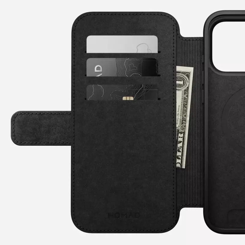 Mobilā tālruņa ādas futlāris Nomad Modern Leather Folio iPhone 17 Pro Max (6,9 collas) brūns, āda/alumīnijs, 4 karšu kabatas