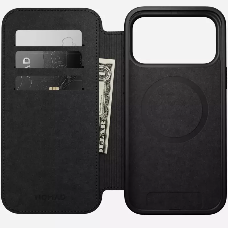 Mobilā tālruņa ādas futlāris Nomad Modern Leather Folio iPhone 17 Pro Max (6,9 collas) brūns, āda/alumīnijs, 4 karšu kabatas