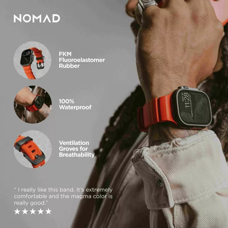 Nomad Rocky Point Melns Leather siksniņa viedpulkstenim — aproce 145–195 mm, titāna sprādze