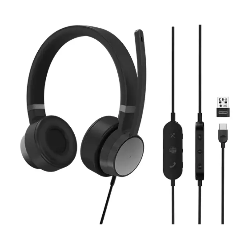 Lenovo Go Wired ANC Headset Head-band Car/Home office USB Type-C Melns