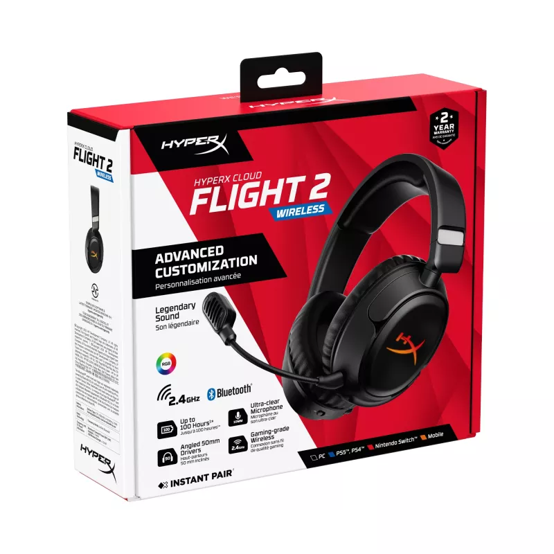 Bezvadu spēļu austiņas HyperX Cloud Flight 2 — apkārtauss, melnas