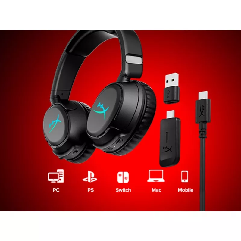 Bezvadu spēļu austiņas KINGSTON HyperX Cloud Flight 2 ar USB-C un Bluetooth, balta krāsa