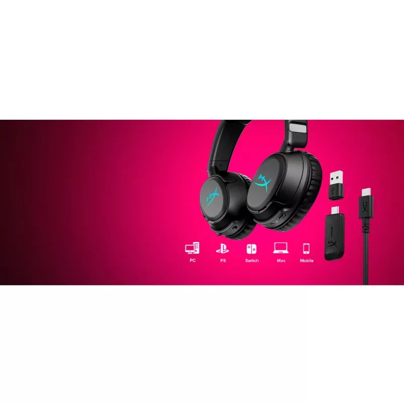 Bezvadu spēļu austiņas KINGSTON HyperX Cloud Flight 2 ar USB-C un Bluetooth, balta krāsa