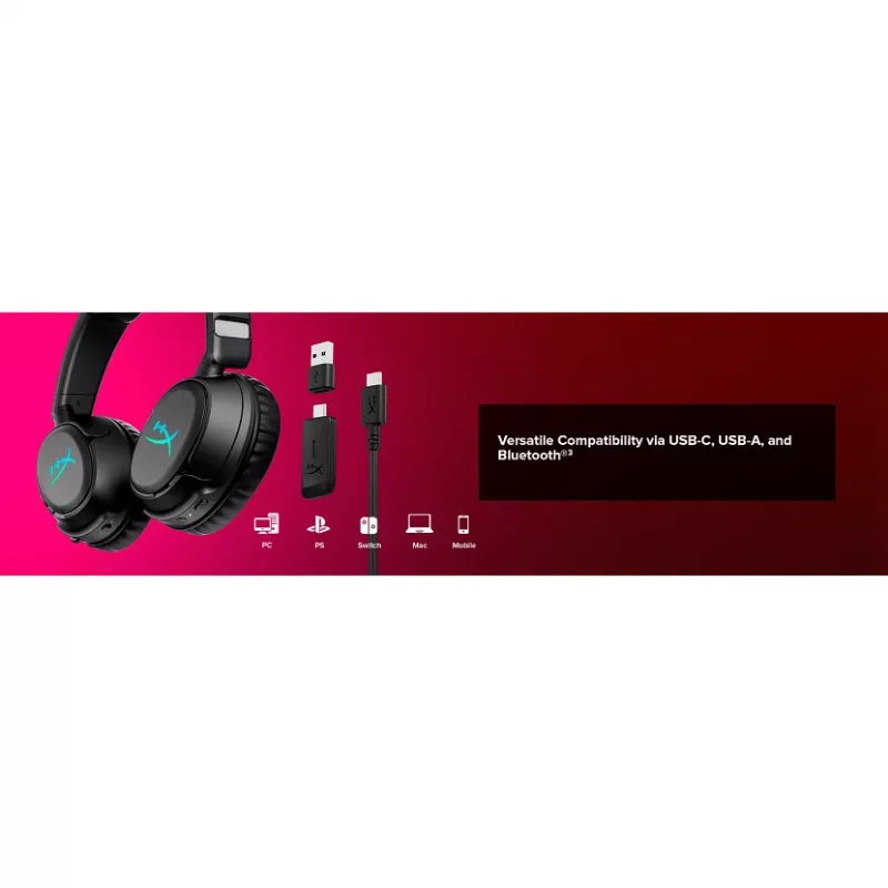 Bezvadu spēļu austiņas KINGSTON HyperX Cloud Flight 2 ar USB-C un Bluetooth, balta krāsa
