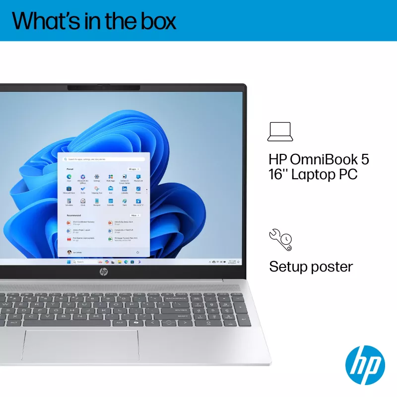 HP OmniBook 5 16-bc1002na AMD Ryzen™ 5 8540U klēpjdators 40,6 cm (16 collas) skārienjutīgs 2K 8 GB LPDDR5-SDRAM 512 GB SSD Wi-Fi 6 (802.11ax) Windows 11 Home sudraba krāsā