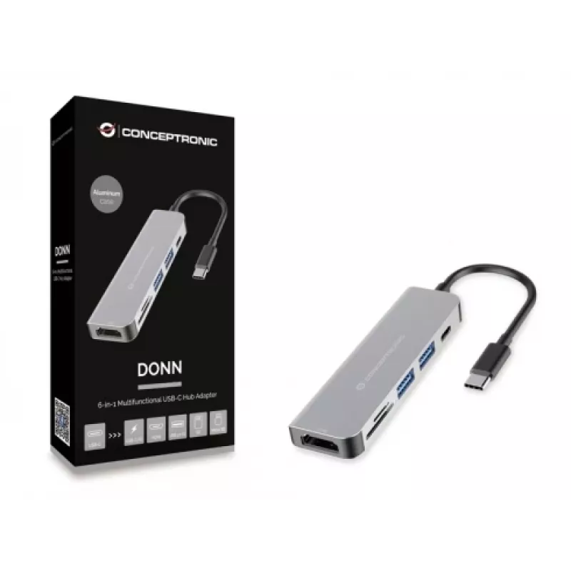 Conceptronic DONN02G klēpjdatora dokstacija/portu replikators USB 3.2 Gen 1 (3.1 Gen 1) Type-C Alumīnijs