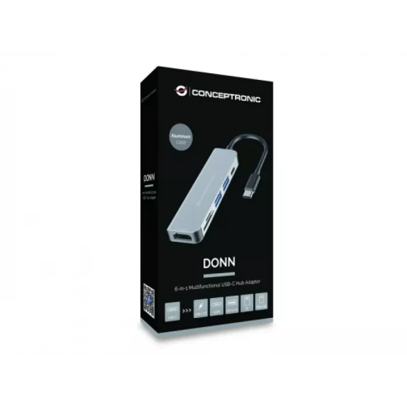 Conceptronic DONN02G klēpjdatora dokstacija/portu replikators USB 3.2 Gen 1 (3.1 Gen 1) Type-C Alumīnijs